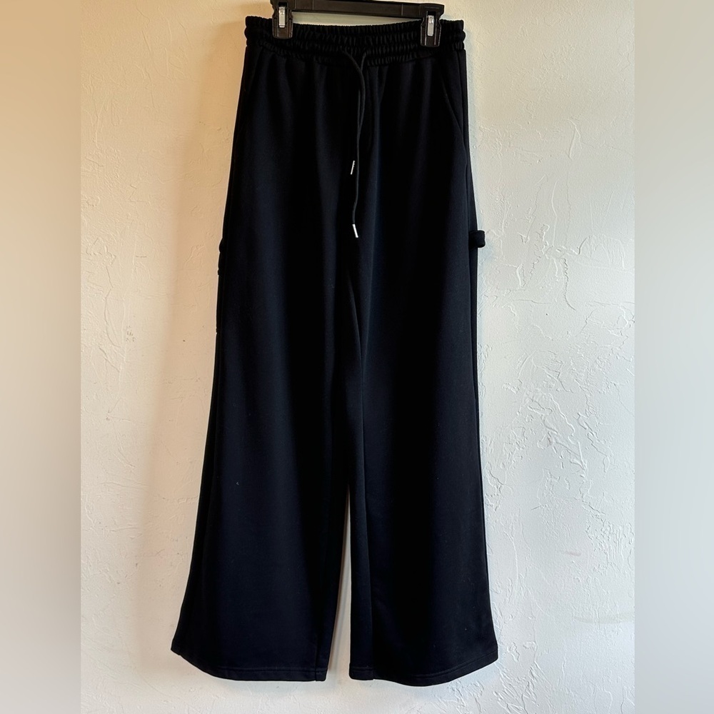 Edikted Black Cargo Heavyweight Carpenter Wide Leg Drawstring Waist Pants Sz XS